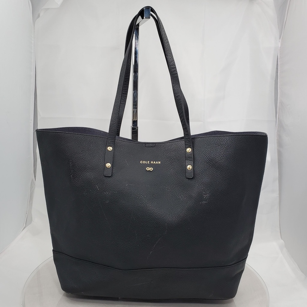 Scuffed Cole Haan Black Pebbled Leather Large Tote Shoulder Bag Carryall Shopper